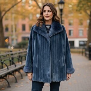 Olympia Limited Inc Faux Fur Blue Jacket Sz Medium